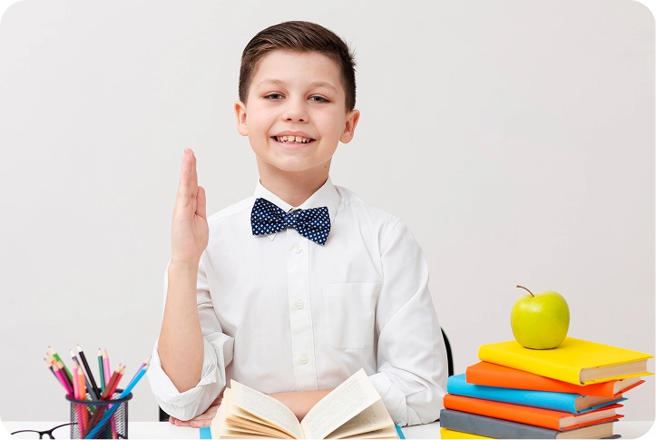 Student using books